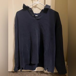 John Ashford Long Sleeve Pull Over Mens Black Ribbed Polo Shirt